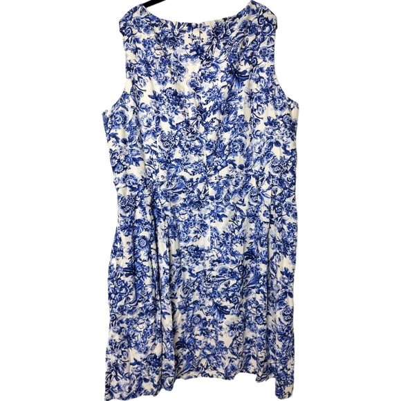 Anne Klein Blue Combo Floral Linen A-Line Dress - Picture 4 of 8
